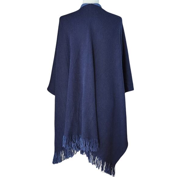 St. John Wool Rayon Blend Shawl Wrap | Reversible Navy & Periwinkle | One Size - Picture 9 of 9